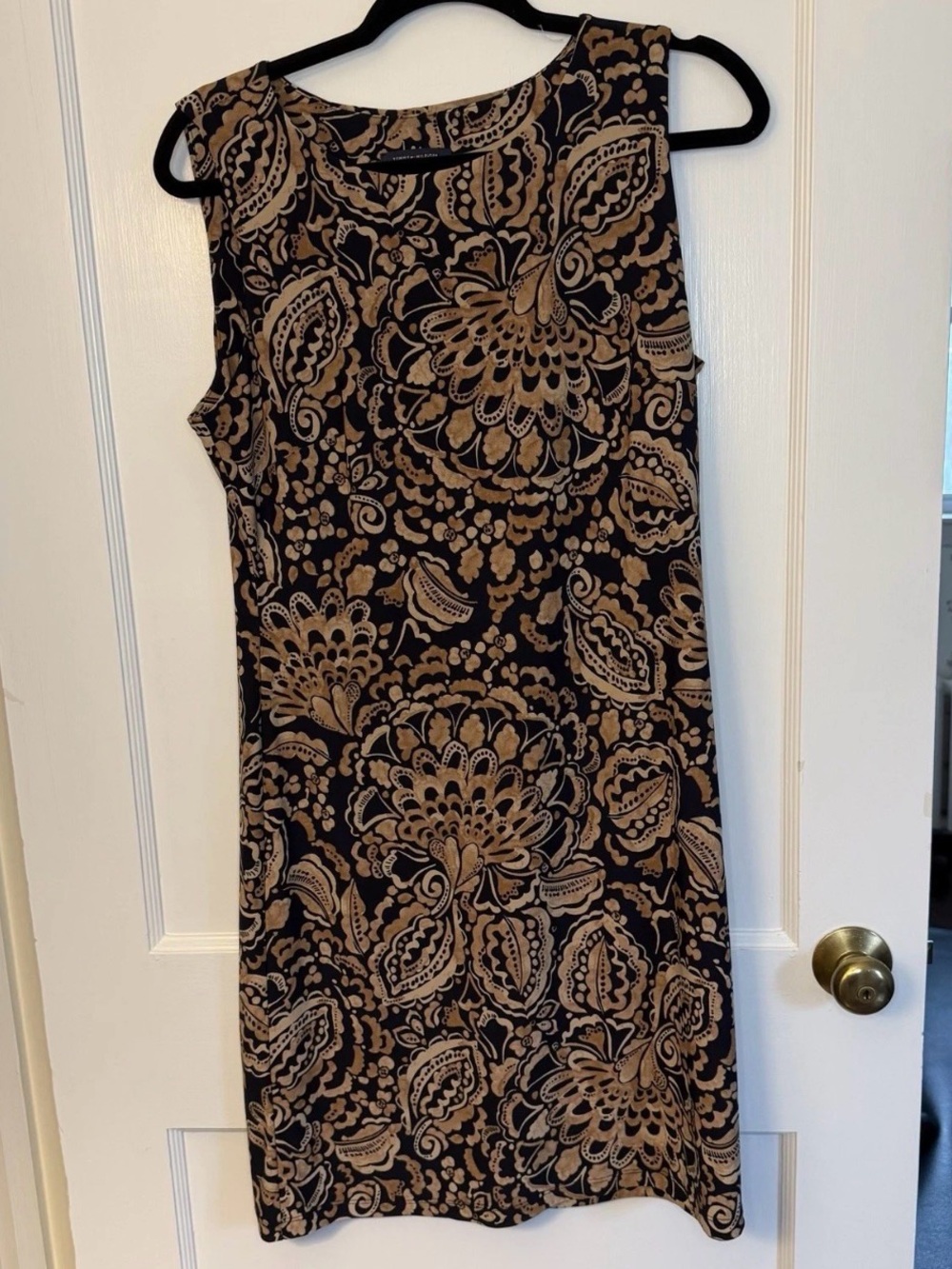 Tommy Hilfiger Black Beige Floral Sheath Dress Round Neck Sleeveless Knee 10
